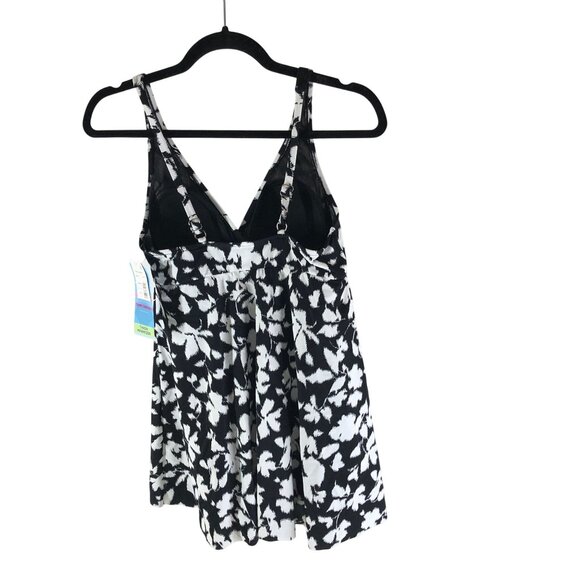 Swim Solutions One Piece Swimsuit Swimdress Tummy Control Floral Black White 20W - Picture 4 of 6